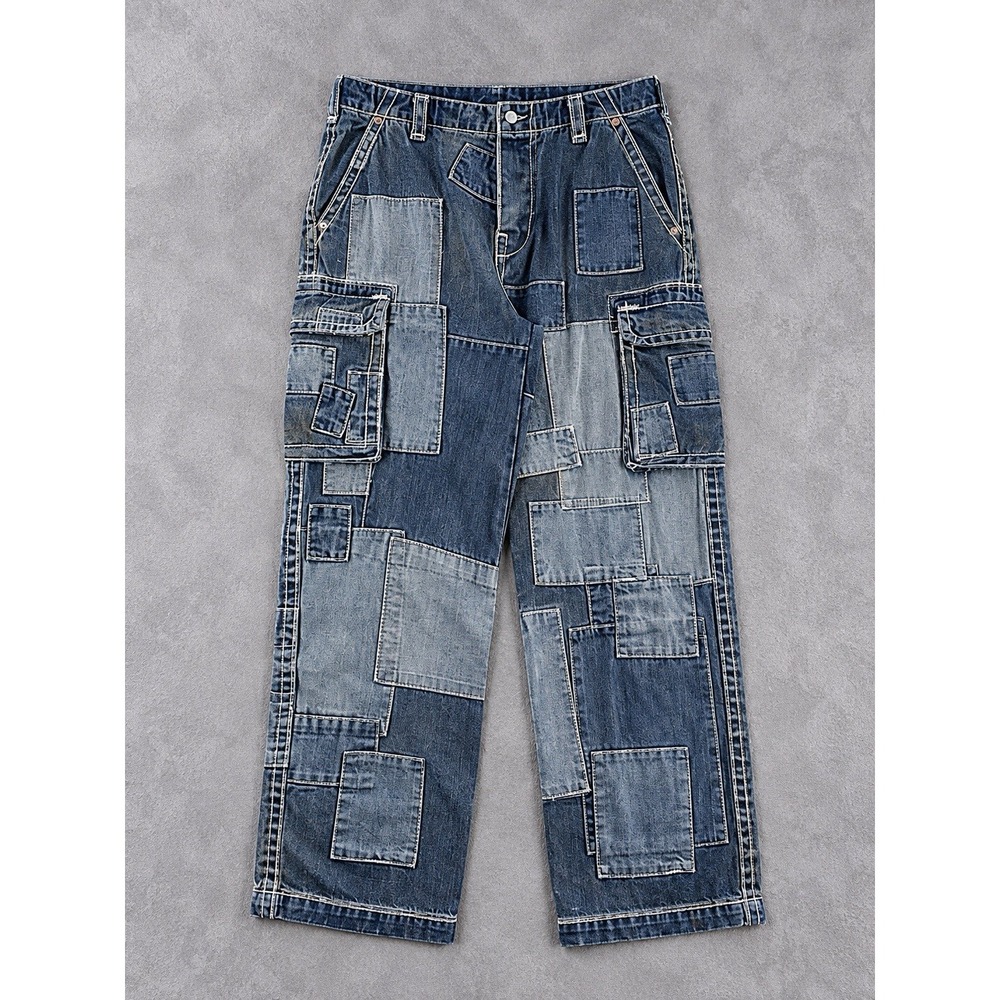 Supreme x True Religion Patchwork Cargo Jeans Mens 32 Blue Baggy Denim FW25